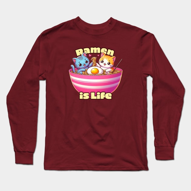 Ramen is Life - Cute Cats Long Sleeve T-Shirt by HotPeachezDesignCo